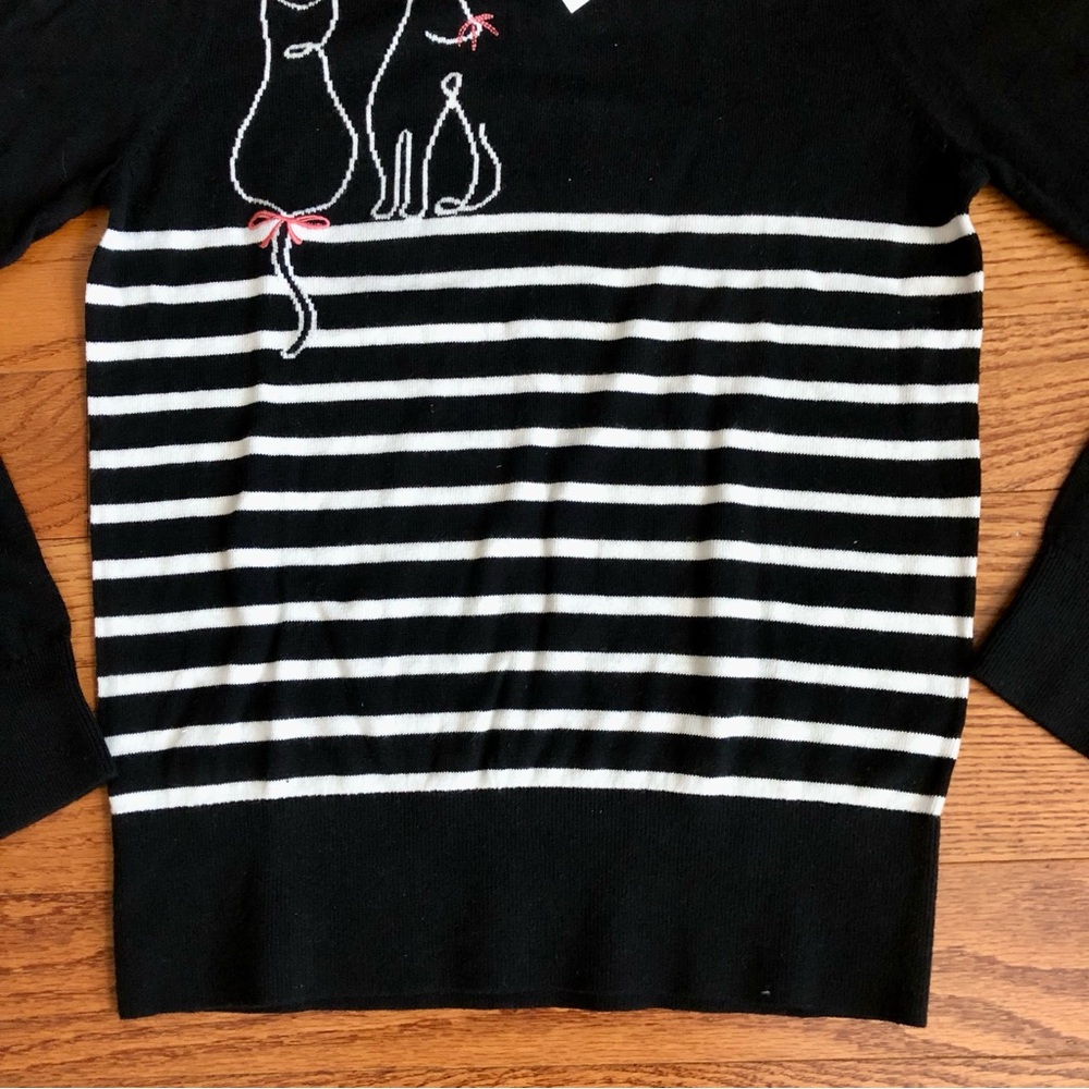 Loft Striped Cat Embroidered Graphic Crewneck Black Sweater Women’s Size S NWT - Picture 6 of 10